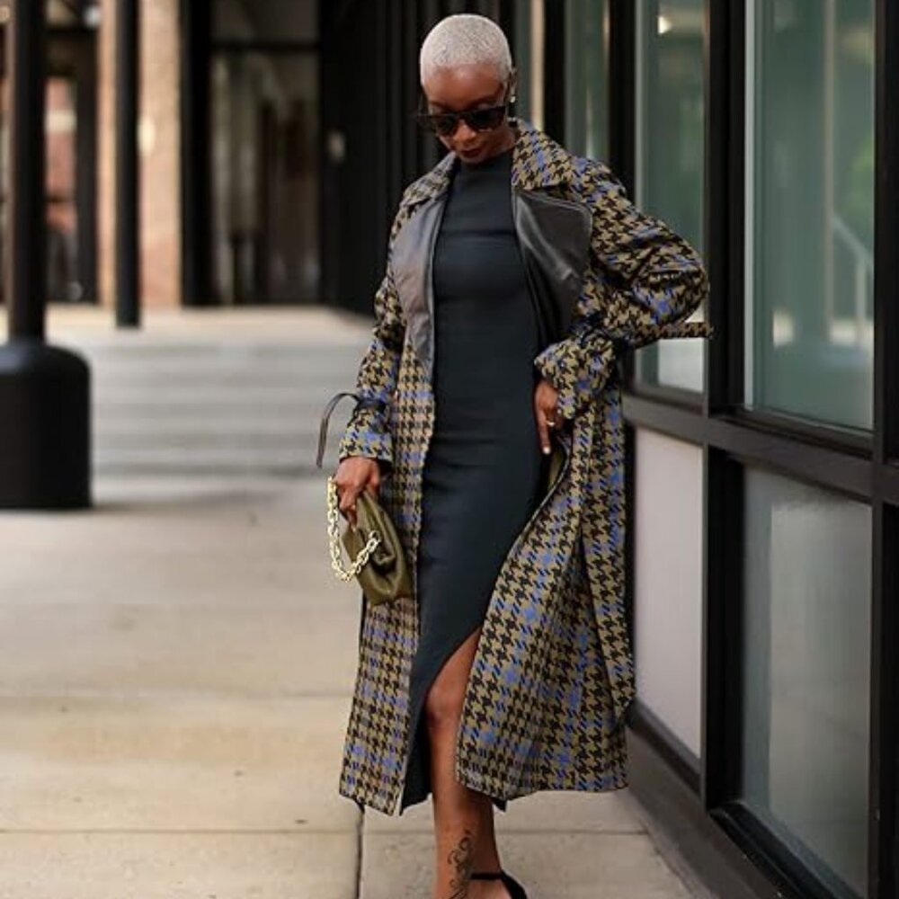 The Drop Martini Olive Plaid Trench Coat  – Green & Black – Size S